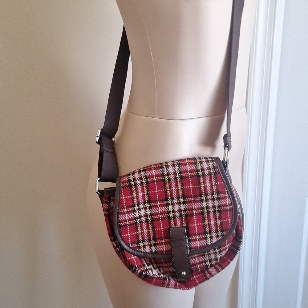 G.H. Bass & Co. Heritage Collection Plaid Crossbody Saddle Bag - Red Tartan - Picture 4 of 11